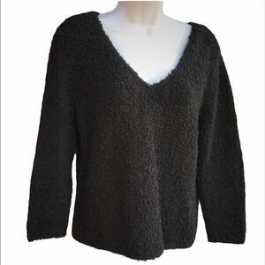 ESS Easy Sweaters Black Teddybear  Plush V-Neck Sweater